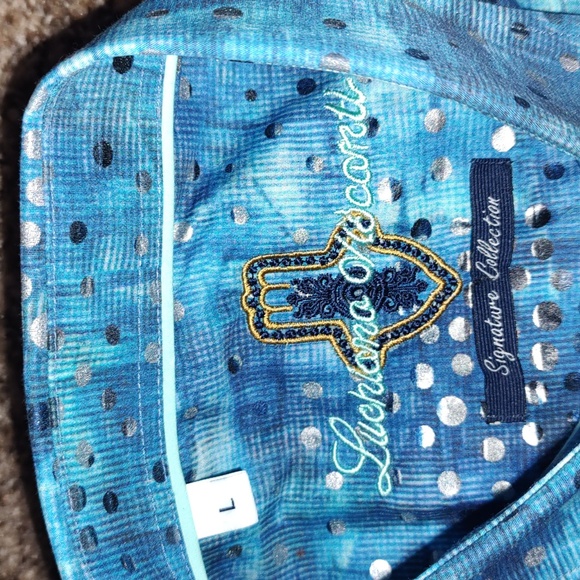 Luciano Visconti Abstract Dot Patterned Button-down Shirt Blue Silver L - Picture 8 of 15